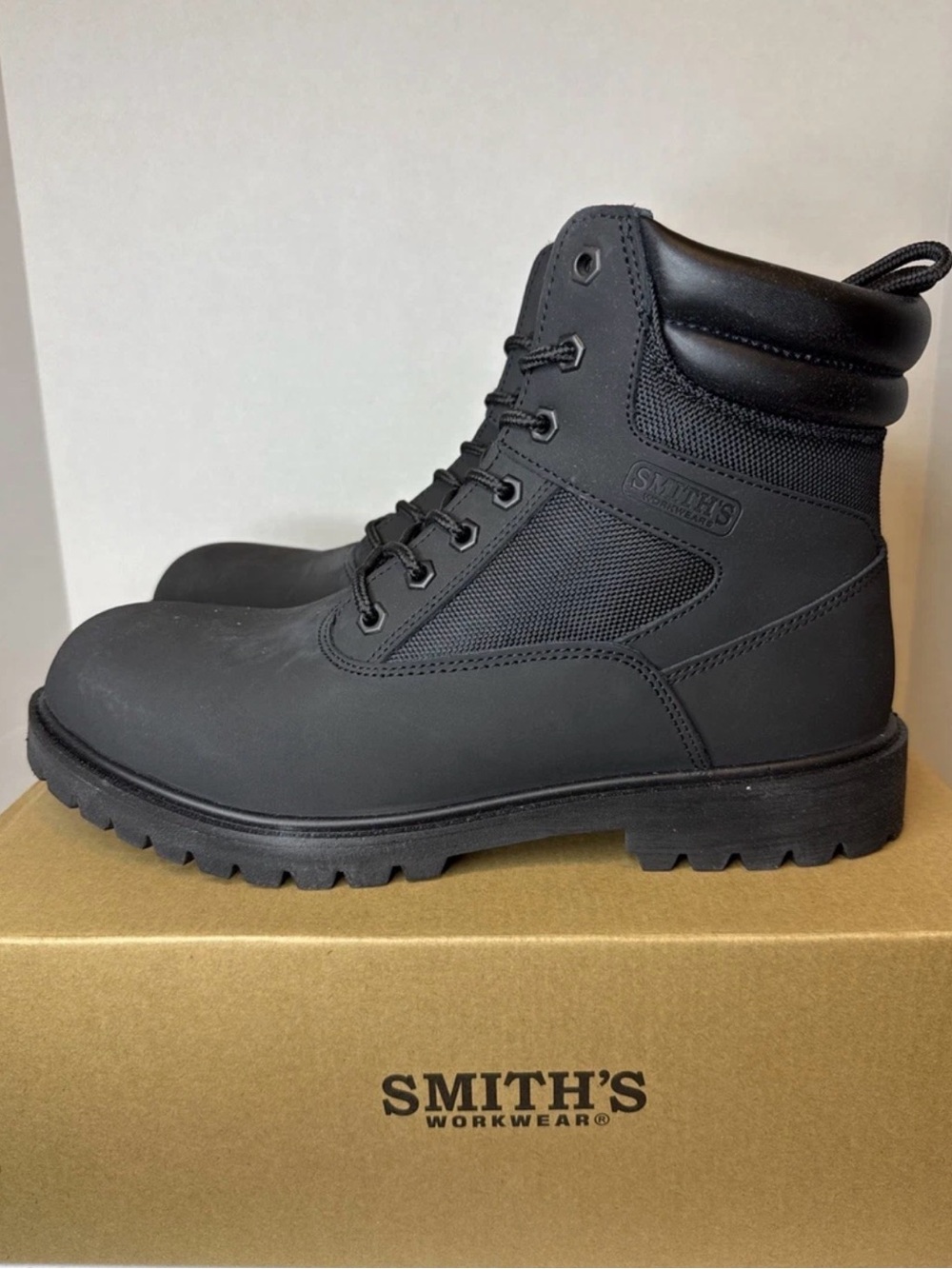 SMITH Men's Black Work Boots - Lace-Up Ankle Boot size 10
